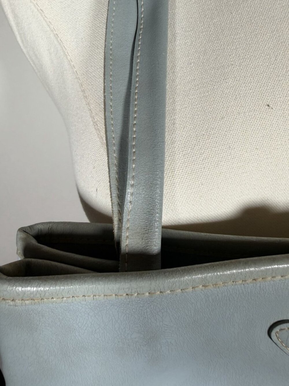 Vintage 90s Longchamp light blue leather double handle shoulder bag preppy - Picture 10 of 16
